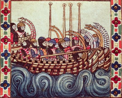 Salida de un Barco para las Cruzadas, escrito en gallego para Alfonso X (1221-84) de Spanish School