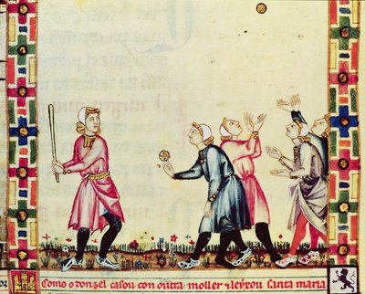 Juego de pelota al aire libre, del manuscrito realizado bajo la dirección de Alfonso X (1221-84) El Sabio, Rey de Castilla y León de Spanish School