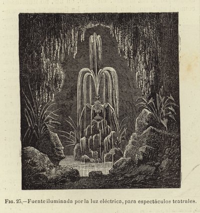 Fuente iluminada por luz eléctrica, para espectáculos de Spanish School