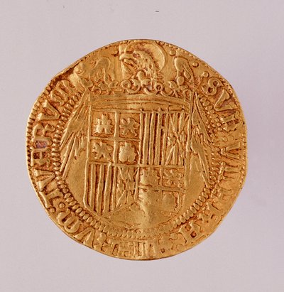 Moneda de oro de España: reinado de los Reyes Católicos Fernando e Isabel (1474-1516) Diam. 2.7 cm Nápoles, museo arqueológico de Spanish School