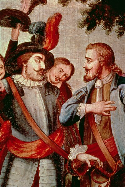 Hernando Cortes (1485-1547) y Diego di Velasquez (1465-1524) (óleo sobre lienzo) (detalle) (ver 113574) de Spanish School
