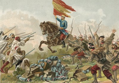 Heroísmo del General Prim en Castillejos, Marruecos, 1859 de Spanish School