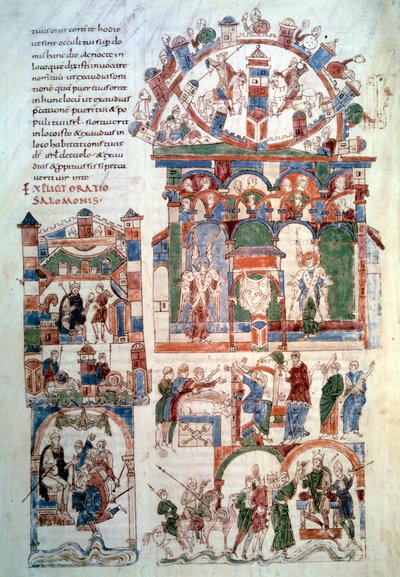 Historia de Salomón: el rey Salomón recibiendo el tributo. Página (fol. 129 v;) tomada de 