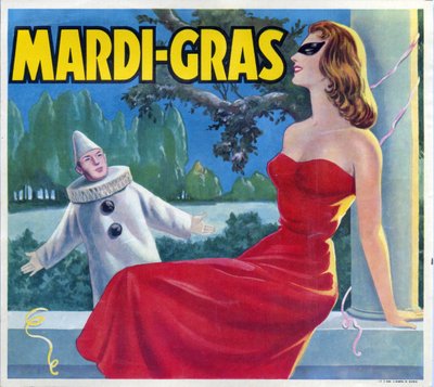 Ilustración de una fiesta de Mardi-Gras (Mardi Gras) disfrazada con un Pierrot y una mujer enmascarada. Publicidad, Valencia, siglo XX de Spanish School