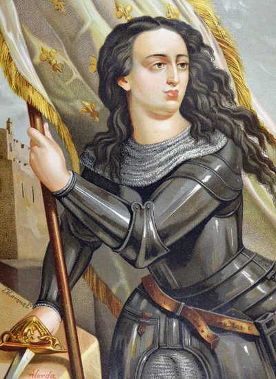 JUANA DE ARCO, Santa (1412-1431). Heroína francesa durante la Guerra de los Cien Años. Ilustración de Hombres y mujeres célebres, por Juan Landa Seix de Spanish School