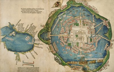 Mapa de Tenochtitlán y el Golfo de México, de Praeclara Ferdinadi Cortesii de Nova maris Oceani Hyspania Narratio por Hernando Cortés (1485-1547) 1524 de Spanish School