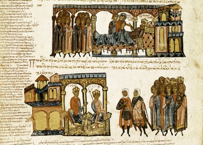 Miniatura de "Synopsis historiarum" o "Crónicas Bizantinas" (Historias de los reyes y eventos bizantinos de 811 a 1057) por Juan Scylitza (siglos XI-XII) de Spanish School