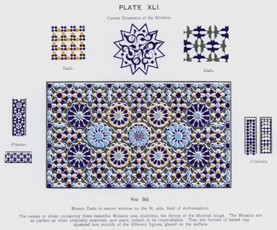 Dado de mosaico en la ventana central del lado norte, Salón de Embajadores de Spanish School