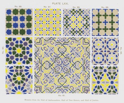 Mosaicos de la Sala de los Embajadores, Sala de las Dos Hermanas y Sala de la Justicia de Spanish School