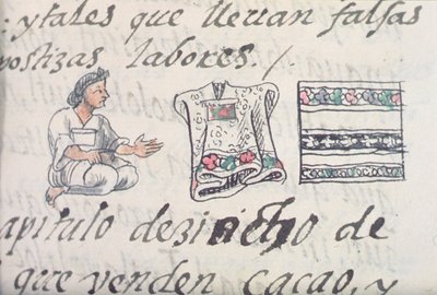 Ms Palat. 218-220 Libro IX Un comerciante azteca vendiendo mantos, del Códice Florentino por Bernardino de Sahagún, c.1540-85 de Spanish School