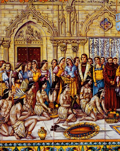Indígenas americanos traídos en el séquito de Colón a España en 1492 (cerámica) de Spanish School