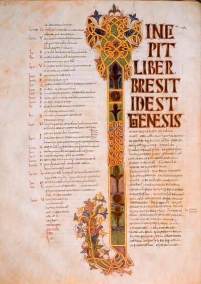 Página de apertura del Libro del Génesis con la capital I del inicio de la Biblia, In Principio creavit Deus caelum, de la Biblia Visigótica-Mozárabe de San Isidoro, fol.14v., A.D. 960 de Spanish School
