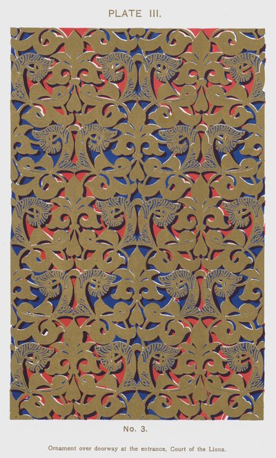 Ornamento sobre la puerta de entrada, Patio de los Leones (litografía en color) de Spanish School