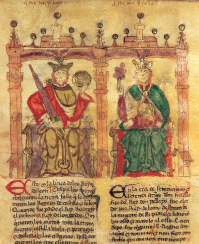 Pelayo (685-737), fundador del Reino de Asturias y su nieto Fruela I (722-68) de Spanish School