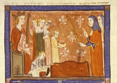 Plaga de Sangre, la Primera de las Diez Plagas de Egipto, ilustración de la Hagadá de Sarajevo de Spanish School