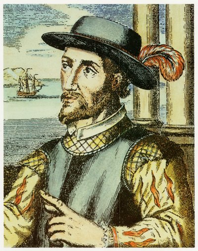 Retrato de Juan Ponce de León (1474 – 1521) (grabado coloreado a mano) de Spanish School