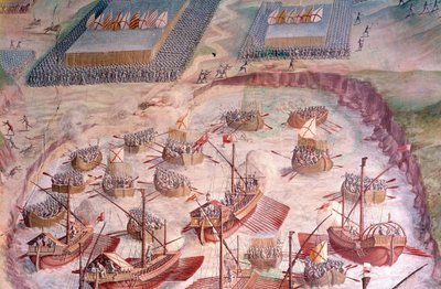 Regata de galeones españoles durante una expedición a las Azores en 1582 bajo Felipe II, rey de España de Spanish School