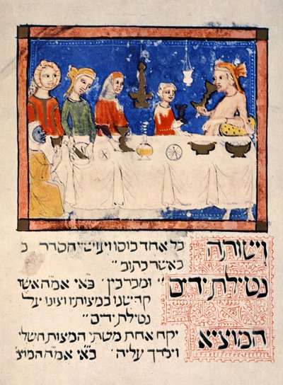 Reproducción de la Cena de Pascua, de la Hagadá de Sarajevo de Spanish School