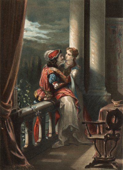 Romeo y Julieta, un cuento de Masuccio Salernitano (Masuccio de Salerno), a finales del siglo XV. en “El Culto de la Hermosura” por Juan Justo Huguet, Molinas Hermanos editores de Spanish School