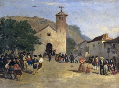 Salida de misa - Saliendo de una misa. Pintura anónima de Spanish School