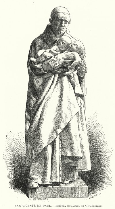 San Vicente de Paúl, sacerdote católico francés, estatua de mármol de Jean Alexandre Joseph Falguiere de Spanish School