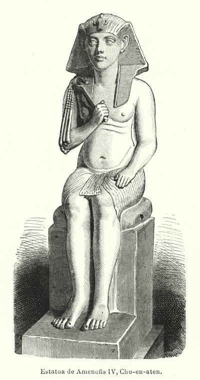 Estatua del faraón egipcio antiguo Amenhotep IV (Akenatón) (litografía) de Spanish School