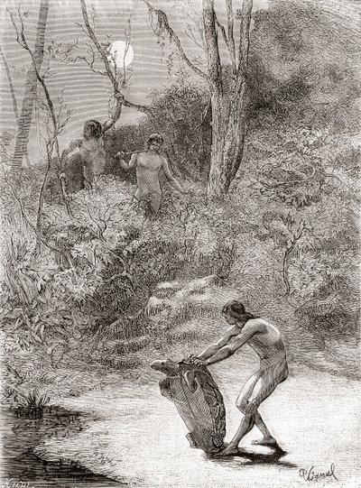 Indios Sunos cazando tortugas de agua dulce en el río Napo, Ecuador de Spanish School