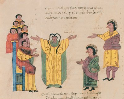 Susana y los ancianos, de la Biblia visigoda-mozárabe de San Isidoro, fol.324v., A.D. 960 de Spanish School