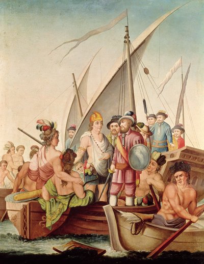 La llegada de Hernando Cortés (1485-1547) a México de Spanish School