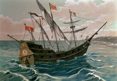 La Santa María acercándose a la costa del Nuevo Mundo en 1492, de 