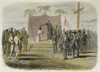 El bautismo del rey de la isla de Cebú y de otros quinientos indios por miembros de la expedición de Magallanes el 14 de abril de Spanish School