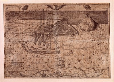 El levantamiento de Cataluña o la guerra de los segadores (1640-1659), el asedio de Barcelona por mar y tierra por las tropas de Felipe IV de España (1605-1665). Grabado 1652. Museo de Historia de la Ciudad, Barcelona de Spanish School
