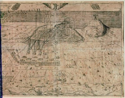 El asedio de la ciudad de Barcelona por las tropas del rey Felipe IV durante la Guerra de los Segadores de 1640-52 (grabado) de Spanish School