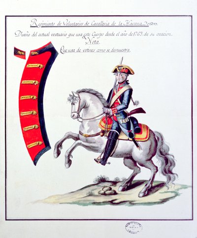 Uniforme de los Voluntarios del Regimiento de Caballería de La Habana, 1763 de Spanish School