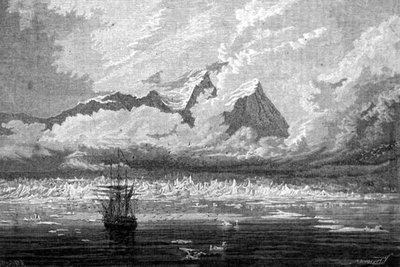 Vista en las Islas Spitsbergen, archipiélago de Svalbard, ilustración de 
