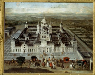 Vista del Palacio de El Escorial en España construido por Felipe II en el siglo XVI de Spanish School
