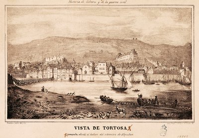 Vista de la ciudad de Tortosa en España, en "Historia de Cabrera y de la Guerra Civil" por Damaso Calbo y Rochina de Castro de Spanish School