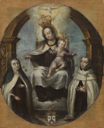 Virgen y Niño entre Santa Clara y Santo Domingo, c.1700 de Spanish School