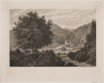 Paisaje montañoso con una iglesia de Søren Henrik Petersen