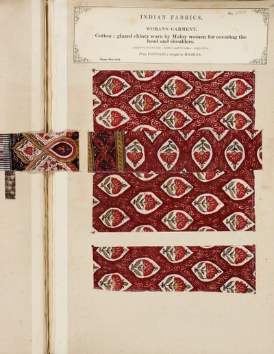 Muestra de chintz de algodón esmaltado de Poonary, comprada en Madrás, de La Colección de los Fabricantes de Textiles de la India, por John Forbes Watson, publicada en 1866 de Sri Lankan School