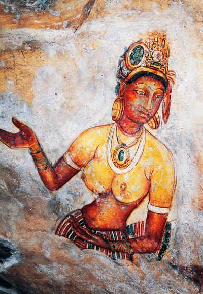 Doncellas de Sigiriya, fresco, sitio arqueológico de Sigiriya (Lista del Patrimonio Mundial de la Unesco) de Sri Lankan School