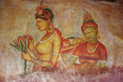 Las doncellas de las nubes, de la Fortaleza de la Roca (detalle) de Sri Lankan School