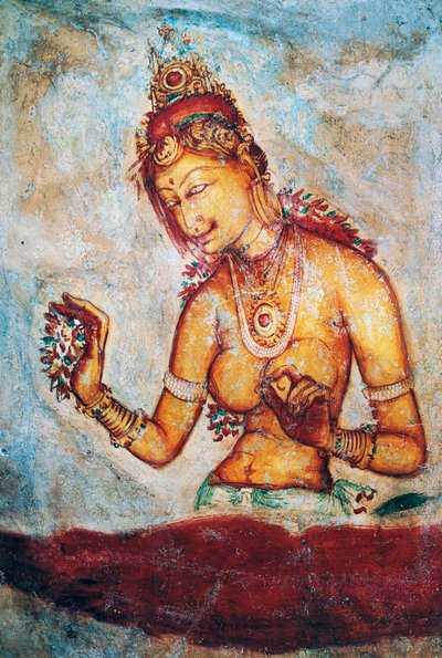 Las doncellas de Sigiriya, fresco, sitio arqueológico de Sigiriya (Lista del Patrimonio Mundial de la Unesco) de Sri Lankan School