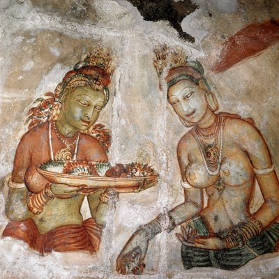 Vista de la doncella (fresco de la roca del león, siglo V) de Sri Lankan School