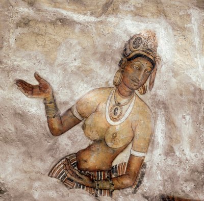 Vista de la sirvienta (fresco de la roca del león, siglo V) de Sri Lankan School