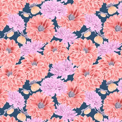 Dahlia hero pattern colorway 2, 2020 (lápiz de grafito y digital) de Stacy Hsu
