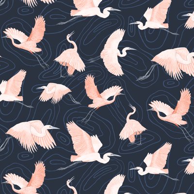 Egrets pattern I, 2022 (lápiz de grafito y digital) de Stacy Hsu