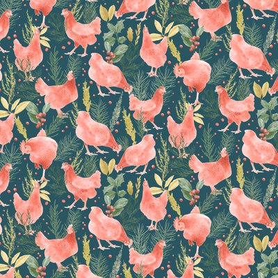 Patrón de gallinas, 2021 (lápiz de grafito y digital) de Stacy Hsu