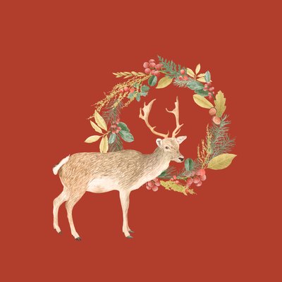 Holiday Deer, 2021 (lápiz de grafito y digital) de Stacy Hsu