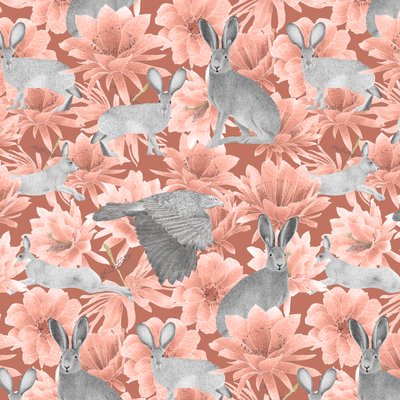 Mojave desert jackrabbit pattern, 2021 (lápiz de grafito y digital) de Stacy Hsu